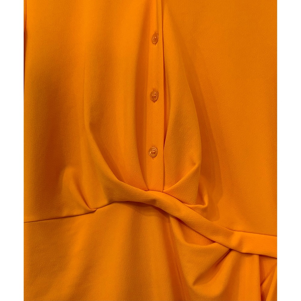 Wmns Bright Orange Zara LS Notched Collar Knee Length Business Casual Dress M - Picture 3 of 8